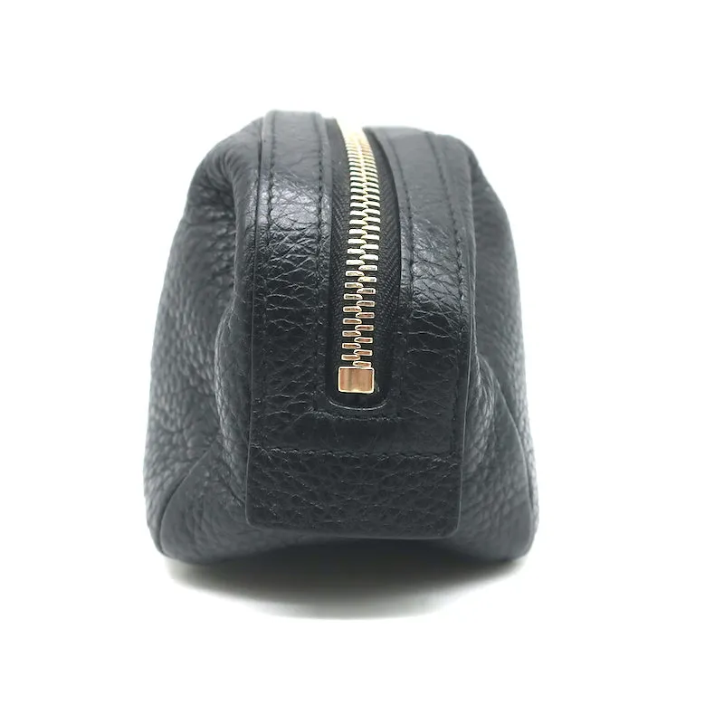 Gucci Soho Medium Cosmetic Case Black Pebbled Leather Clutch Bag