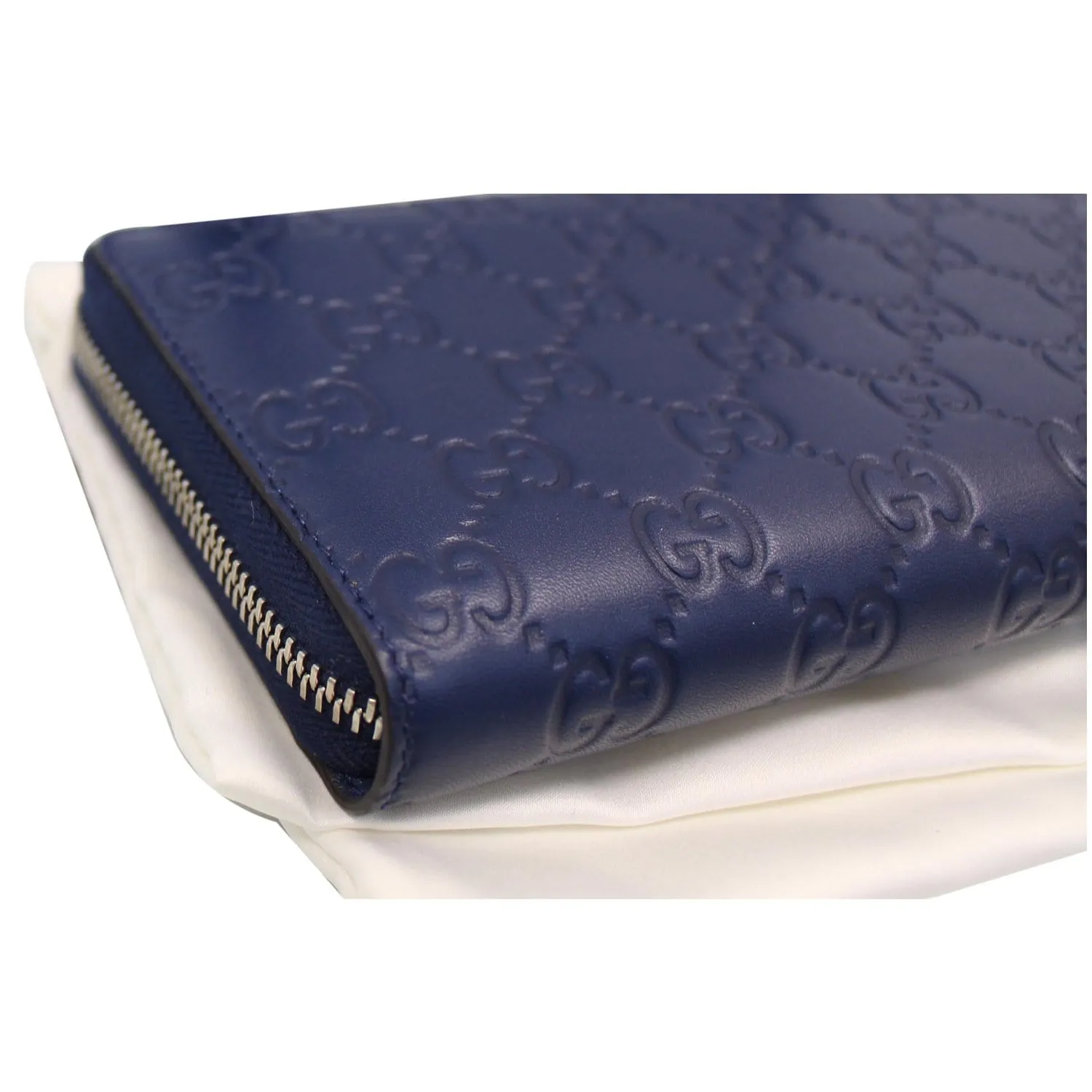 GUCCI Zip Around NY New York Yankees Patch Guccissima Wallet Blue - Last Call