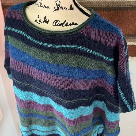 Gudrun Sjõdén Hand Knit Striped Wool Blend Poncho