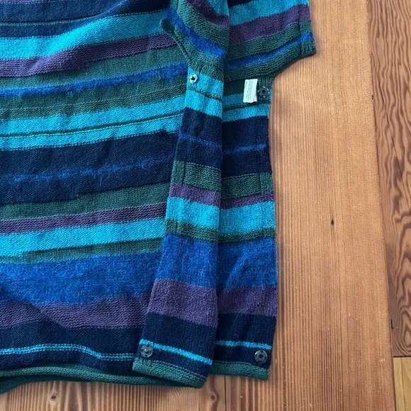 Gudrun Sjõdén Hand Knit Striped Wool Blend Poncho