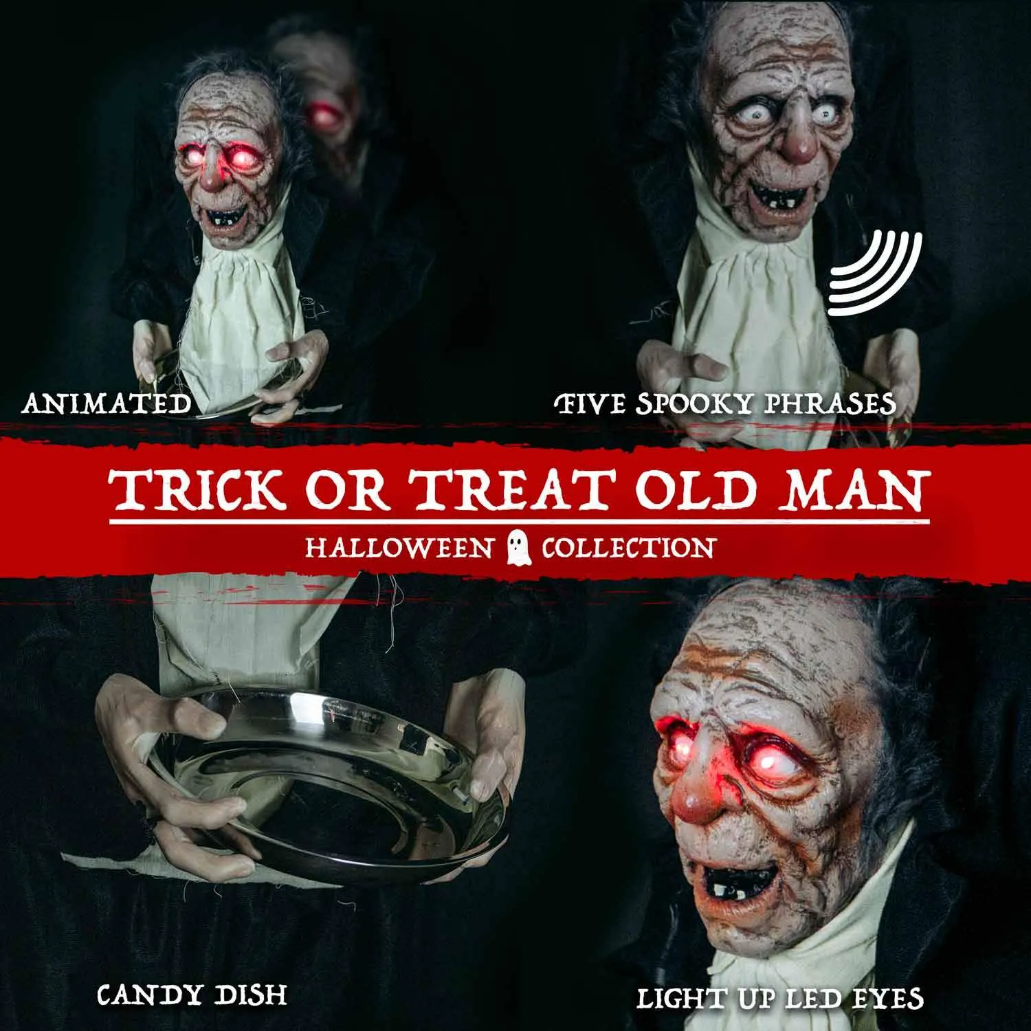 Halloween Animatronics Sound-Activated Old Man with Candy Dish Decoration