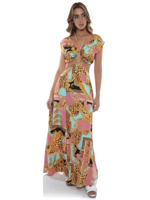 Halter Drawstring Cut Out Maxi Dress