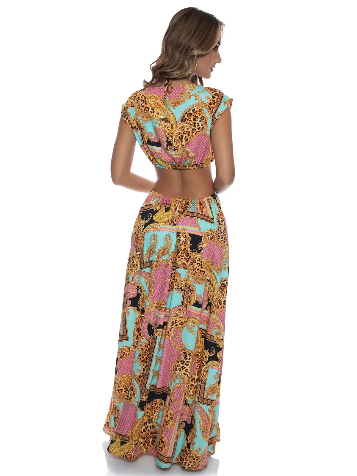 Halter Drawstring Cut Out Maxi Dress