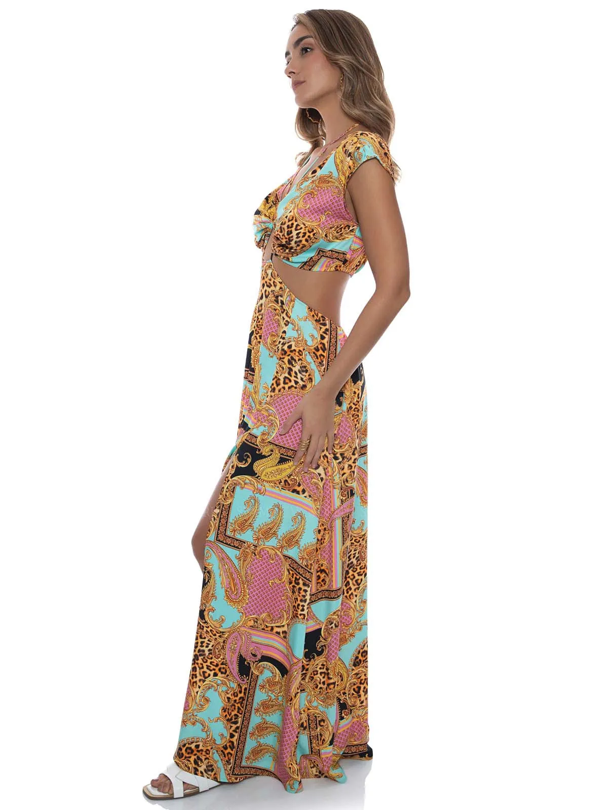 Halter Drawstring Cut Out Maxi Dress