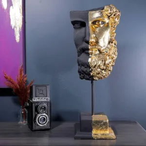 Hand Crafted Black Gold Zeus Bust Sculpture