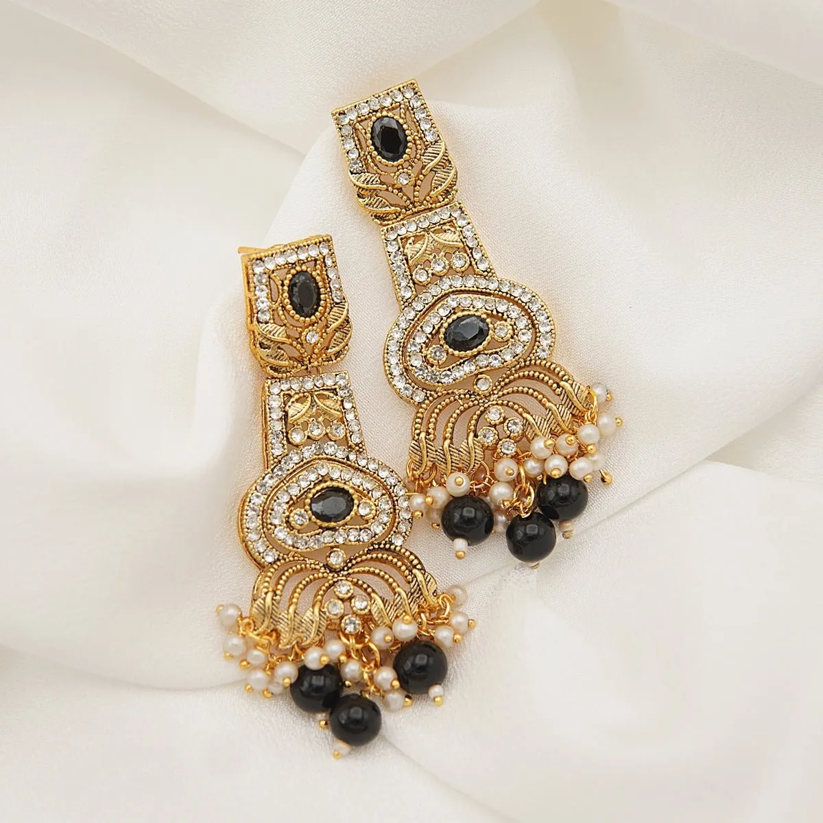 Hand Crafted Long Gems Earrings