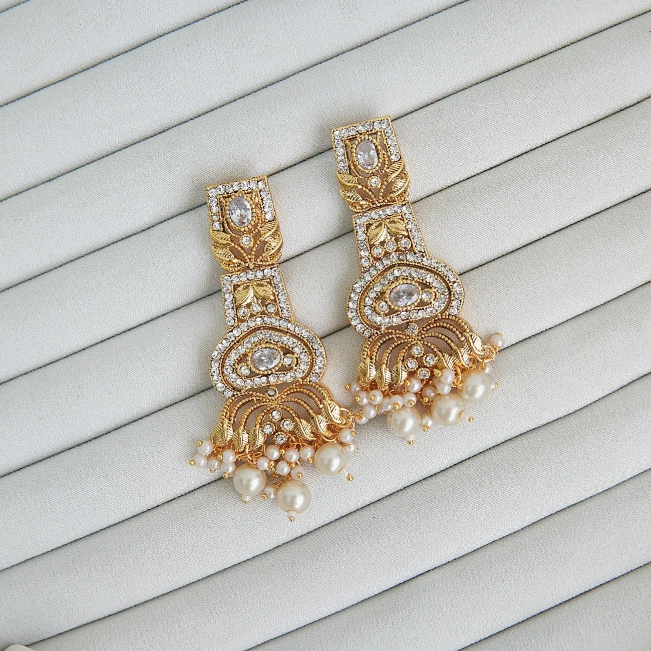 Hand Crafted Long Gems Earrings