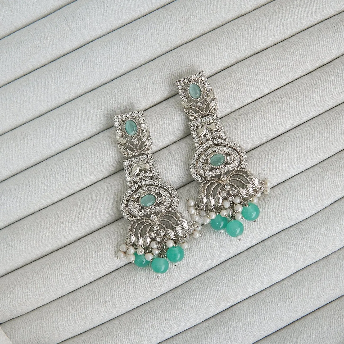 Hand Crafted Long Gems Earrings