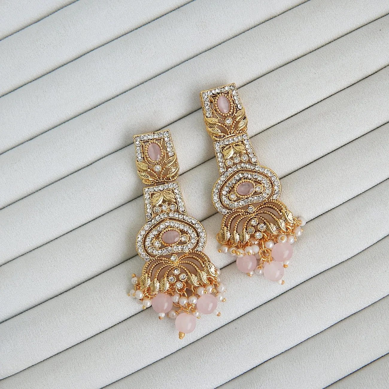 Hand Crafted Long Gems Earrings