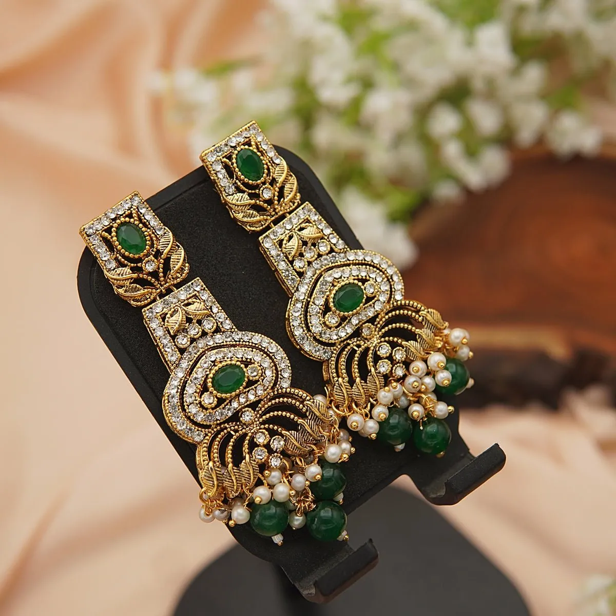 Hand Crafted Long Gems Earrings