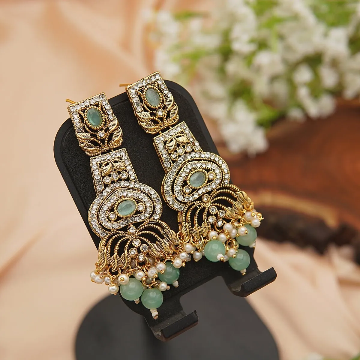 Hand Crafted Long Gems Earrings