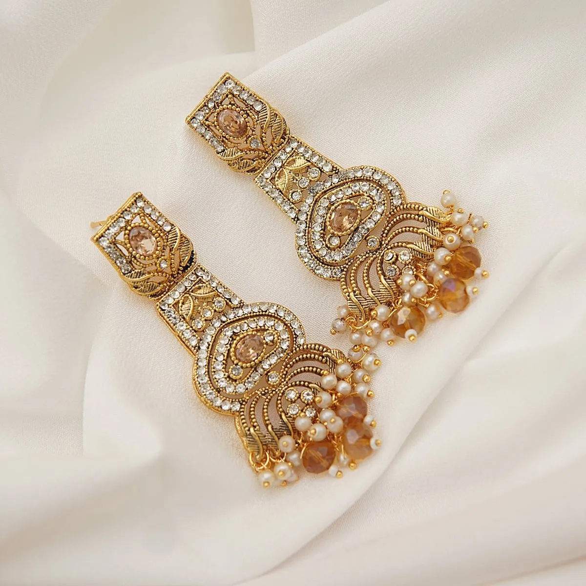 Hand Crafted Long Gems Earrings