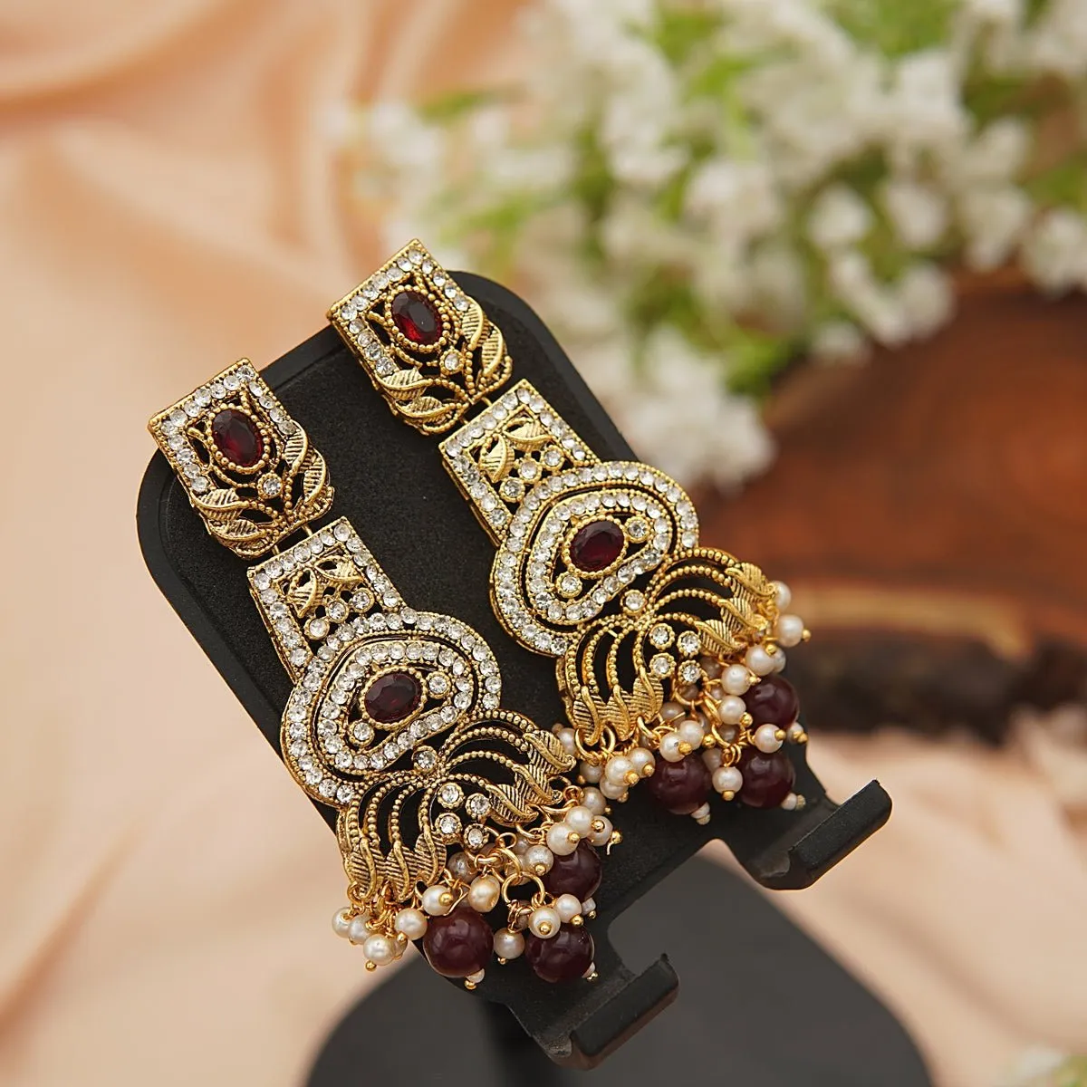 Hand Crafted Long Gems Earrings