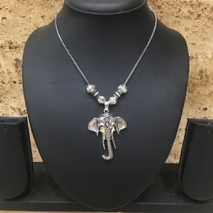 Hand Crafted Silver Elephant Face Pendent Necklace