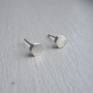 Hand-Crafted Solid Small Hexagon Stud Earrings - 0104