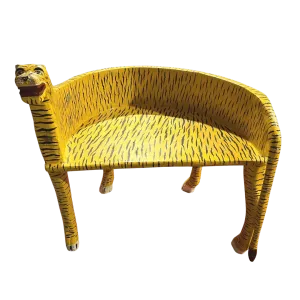 Hand Crafted Wooden Tiger Maharaja Chair - Yellow