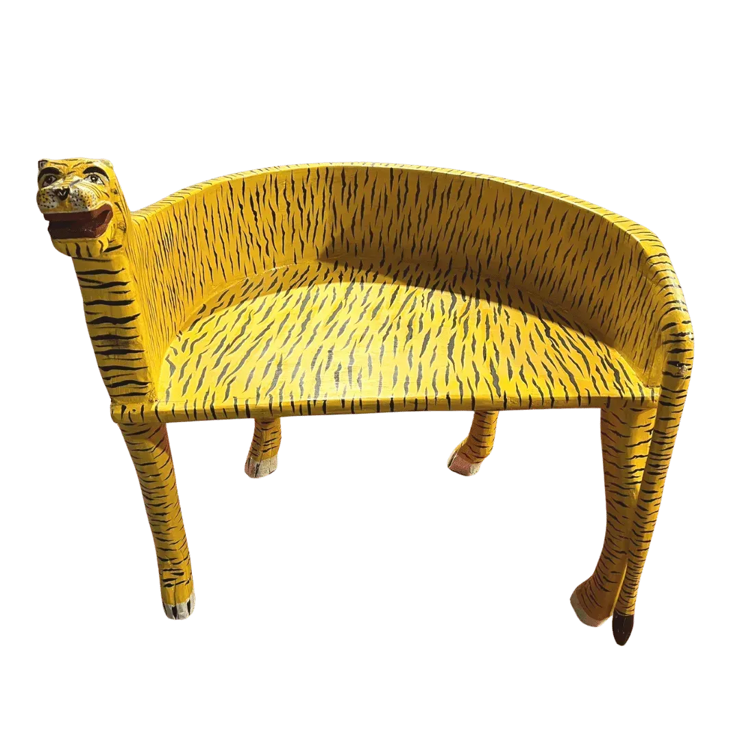 Hand Crafted Wooden Tiger Maharaja Chair - Yellow