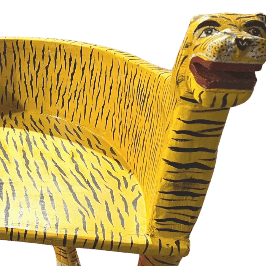 Hand Crafted Wooden Tiger Maharaja Chair - Yellow