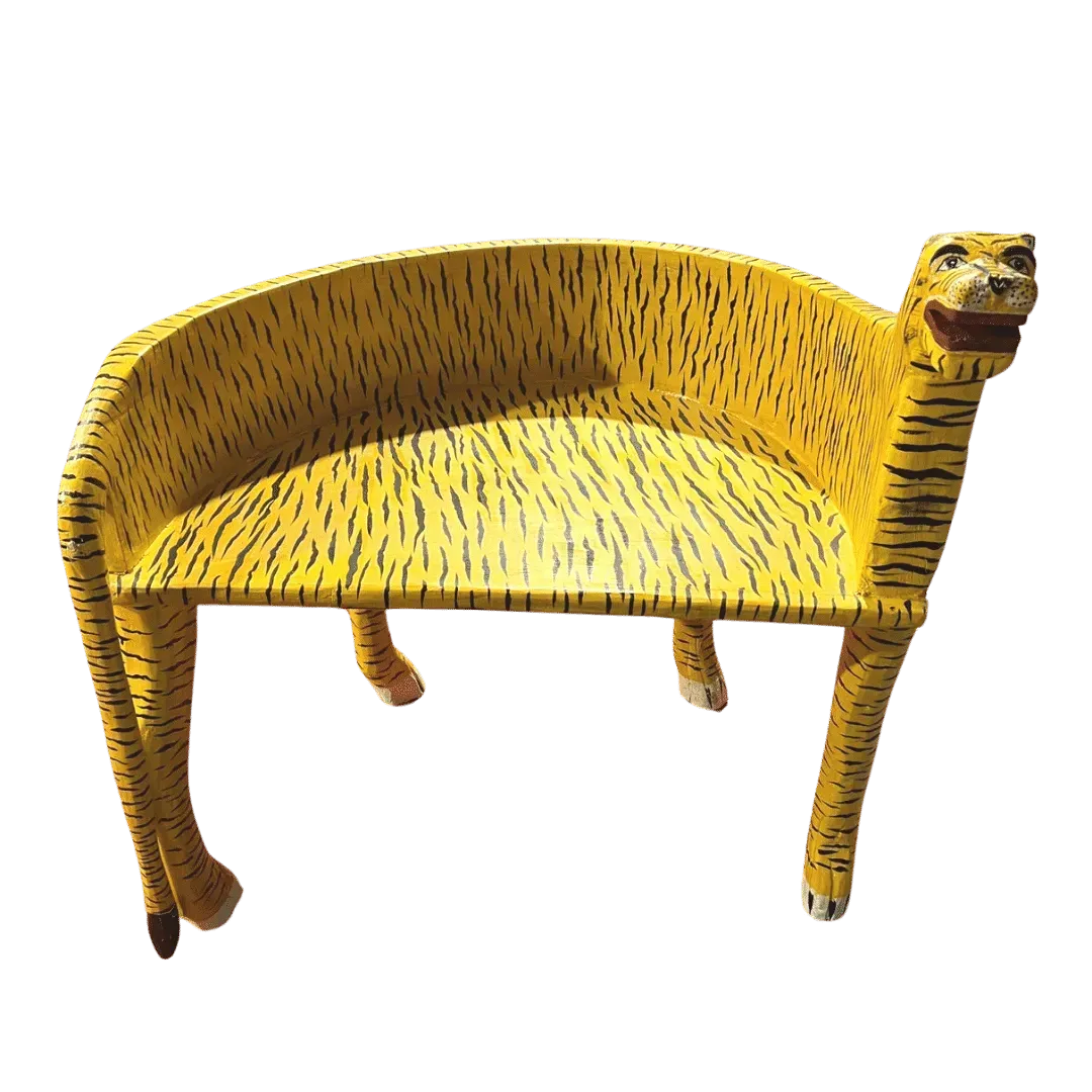 Hand Crafted Wooden Tiger Maharaja Chair - Yellow