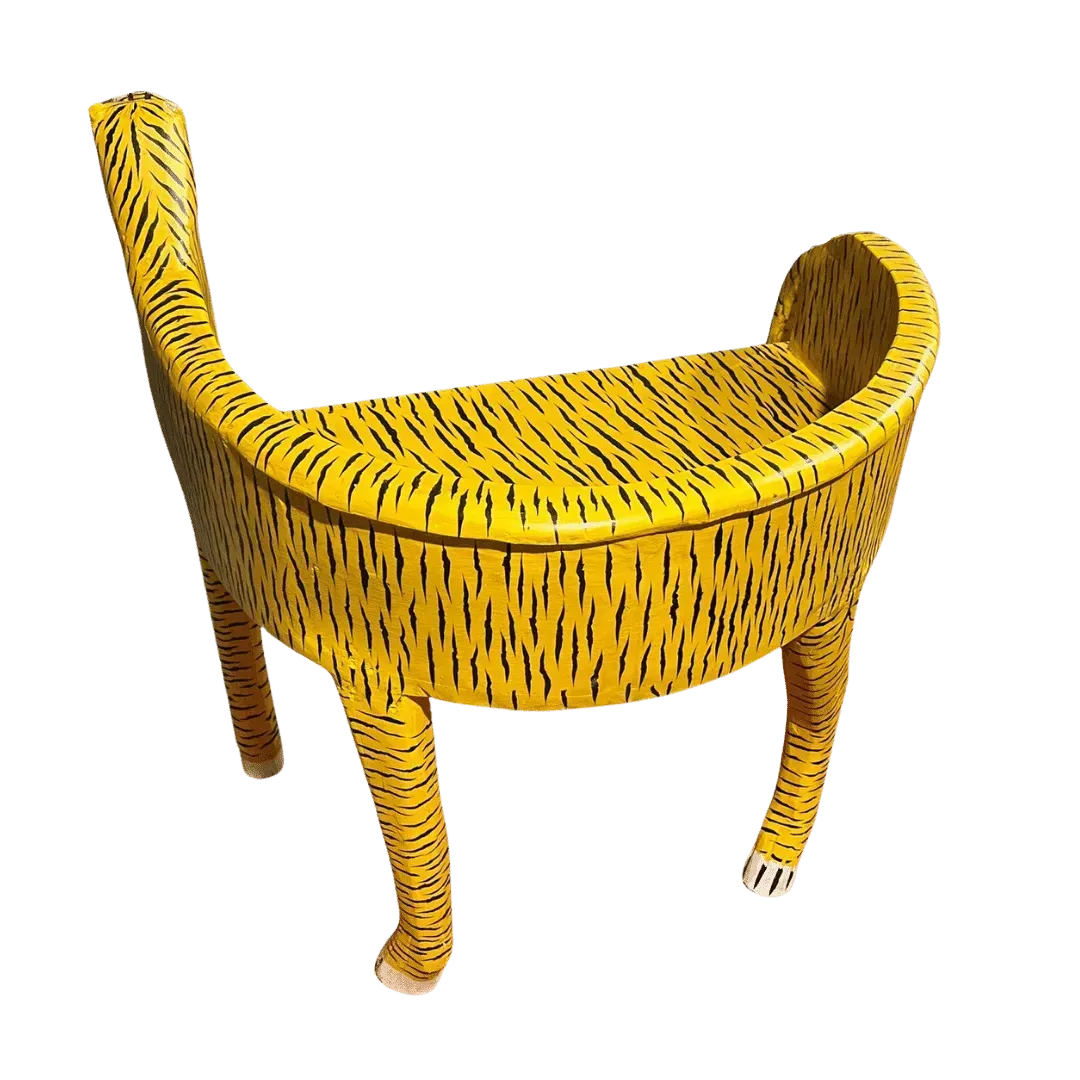 Hand Crafted Wooden Tiger Maharaja Chair - Yellow
