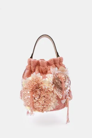 Hand Embroidered Peach Potli Bag with drawstring
