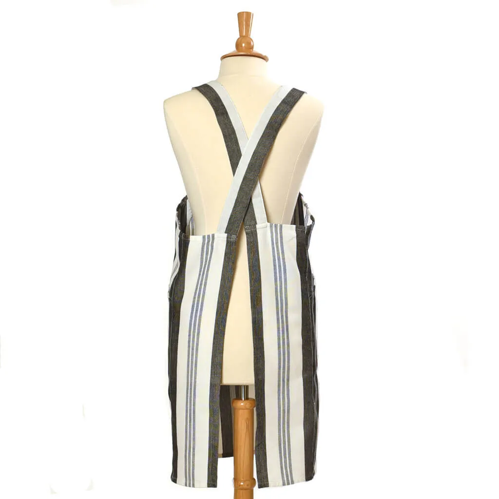 Hand Woven Crossback Apron | Black & White Stripes