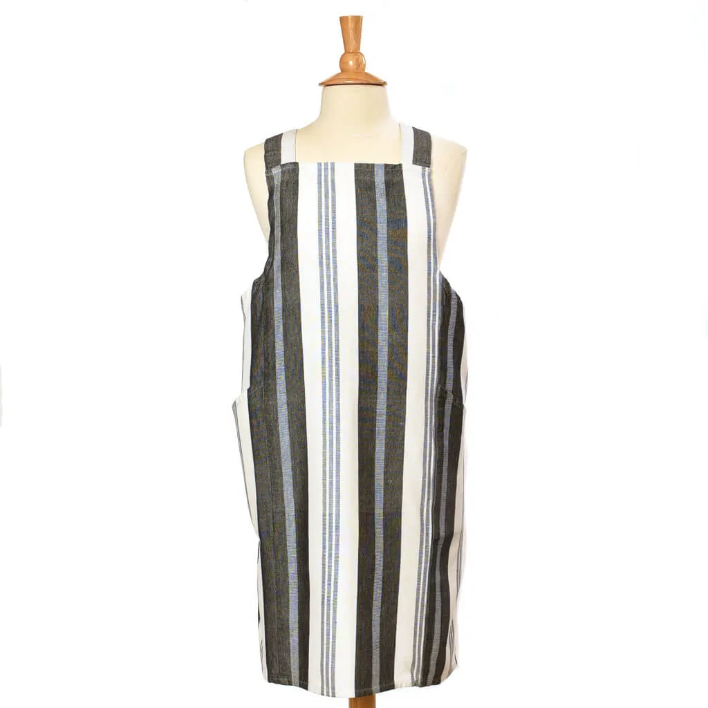 Hand Woven Crossback Apron | Black & White Stripes