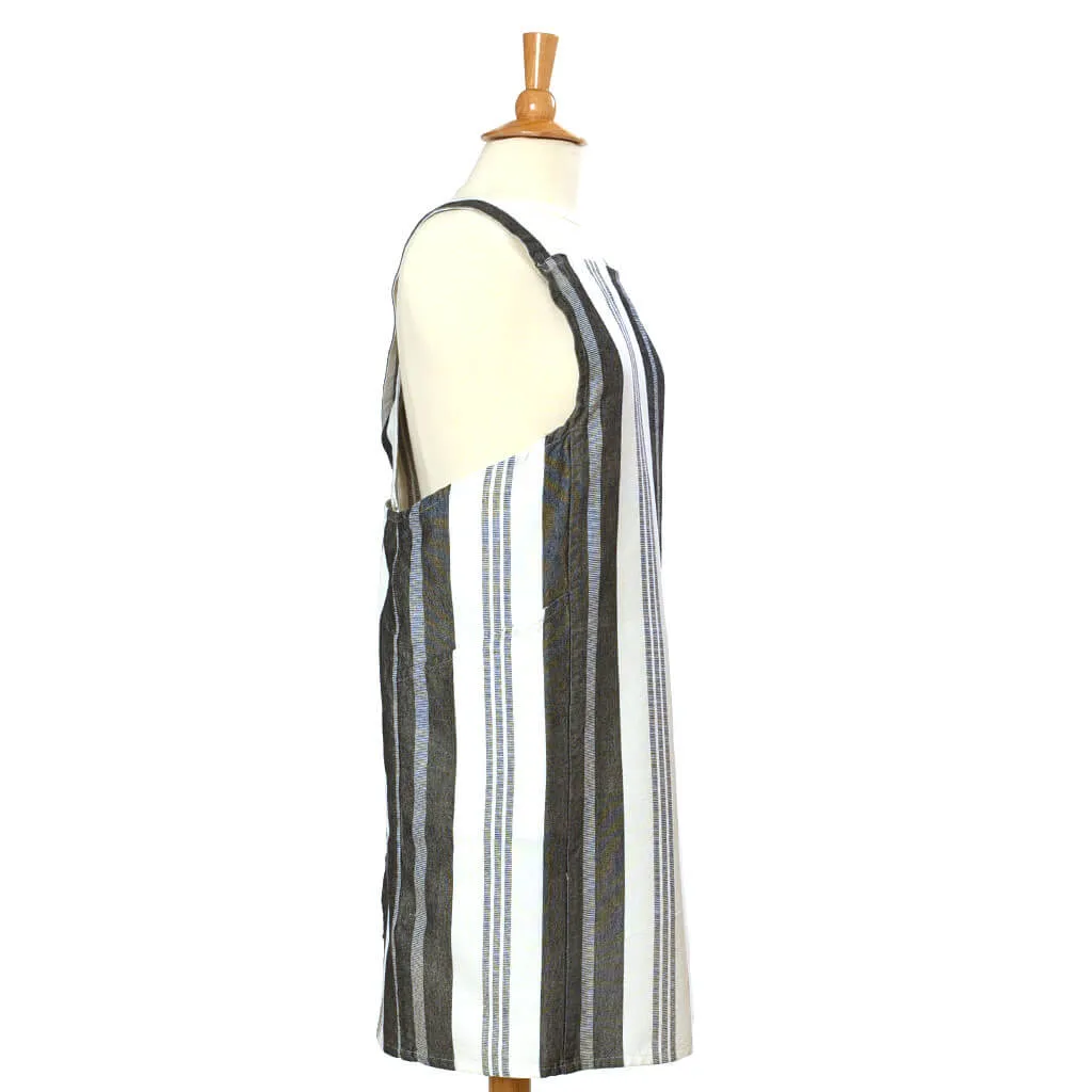 Hand Woven Crossback Apron | Black & White Stripes