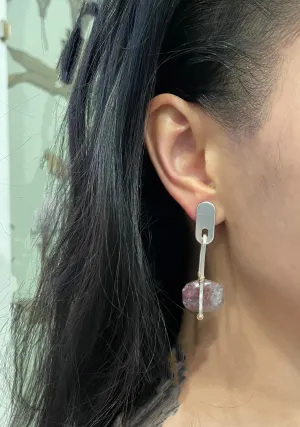 Handmade Edgy Rhodocrosite Gemstone Rhodium Plated Earrings