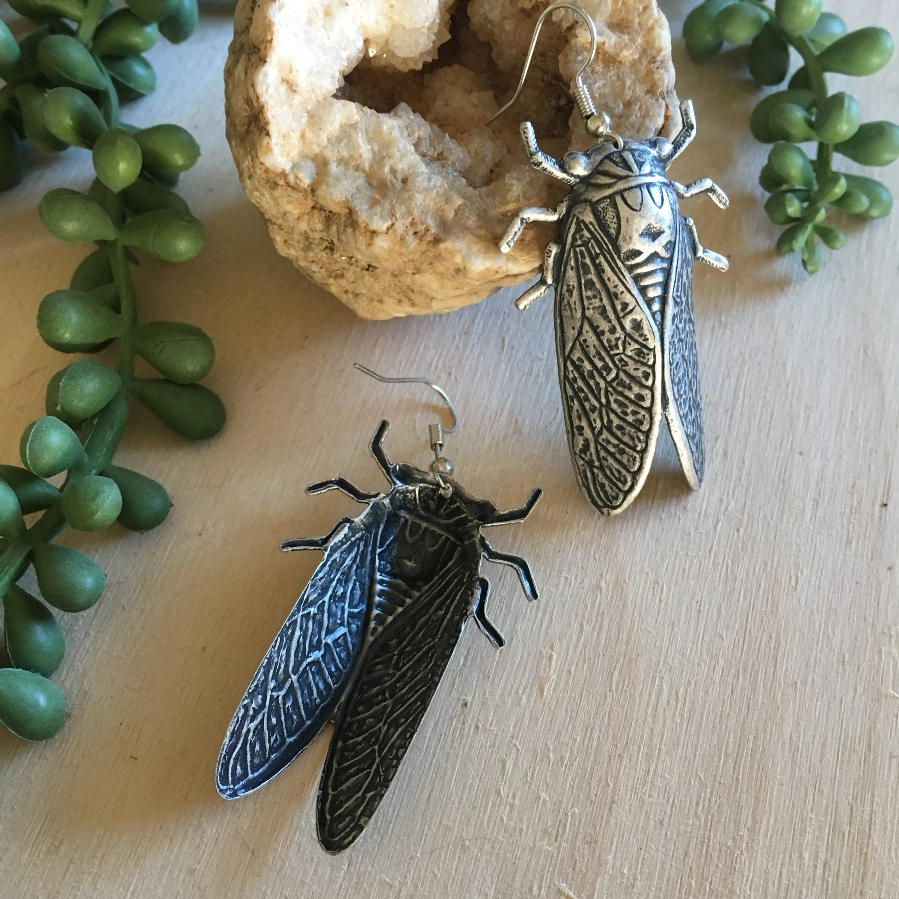 Handmade giant cicada earrings handmade by Hello Stranger // made in USA