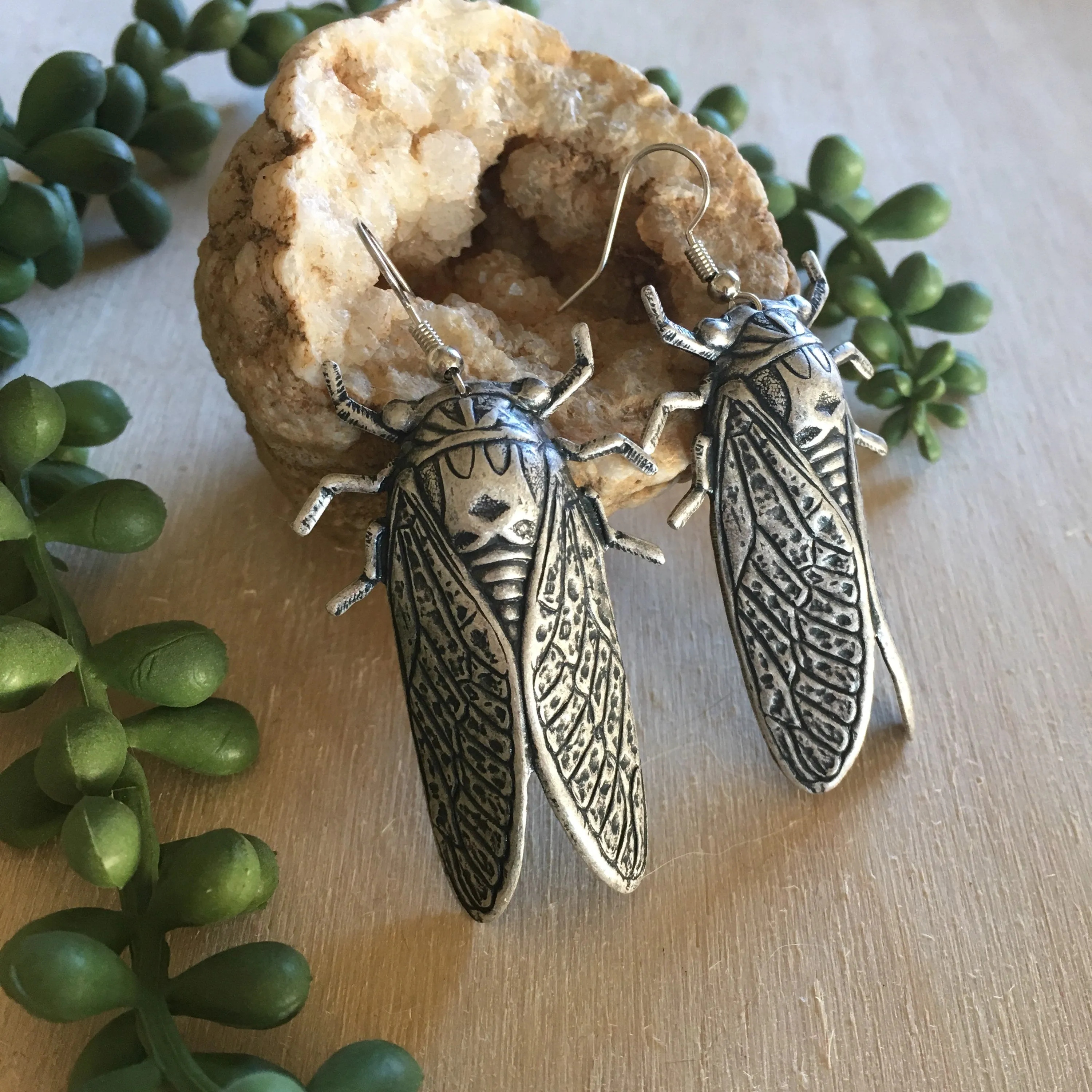 Handmade giant cicada earrings handmade by Hello Stranger // made in USA