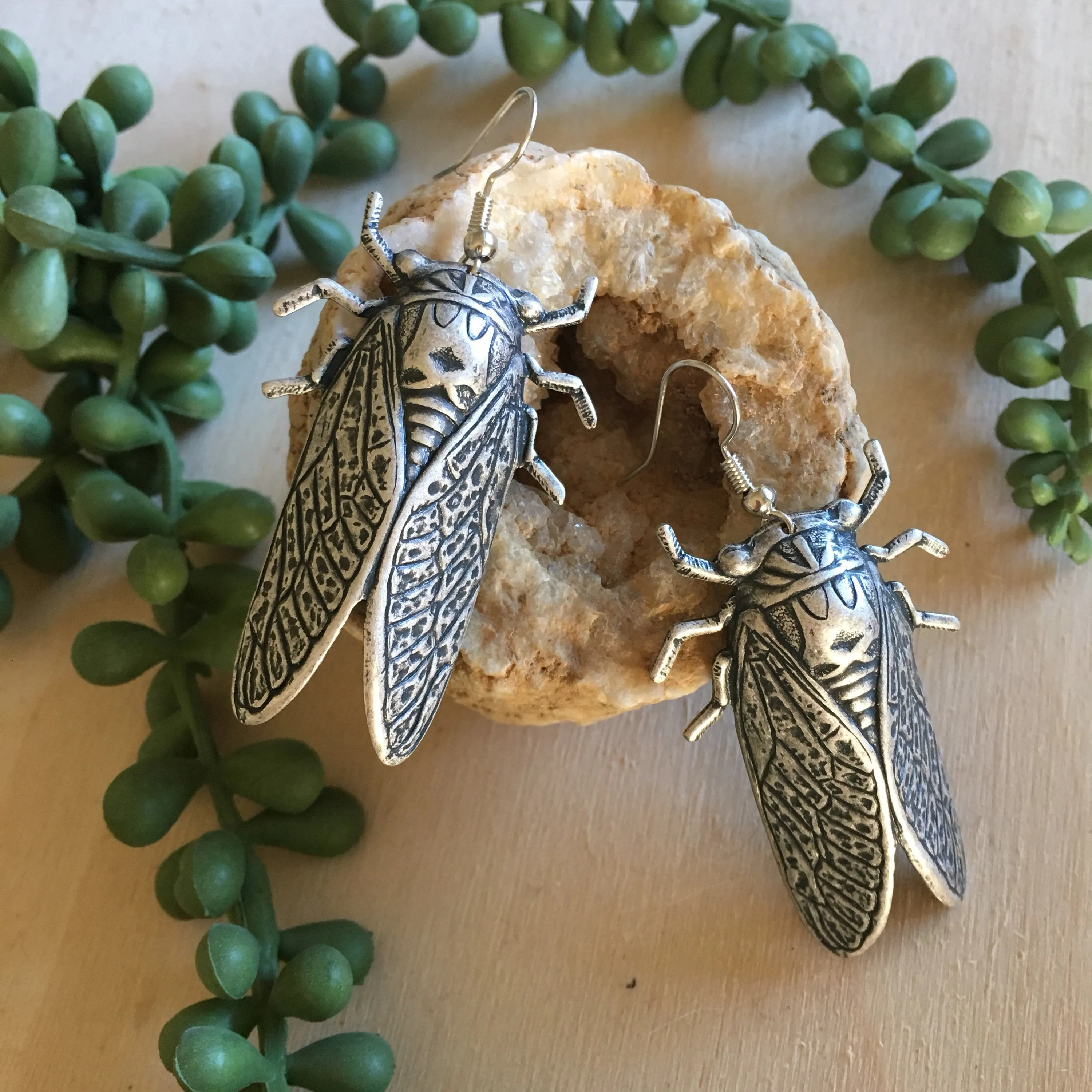 Handmade giant cicada earrings handmade by Hello Stranger // made in USA