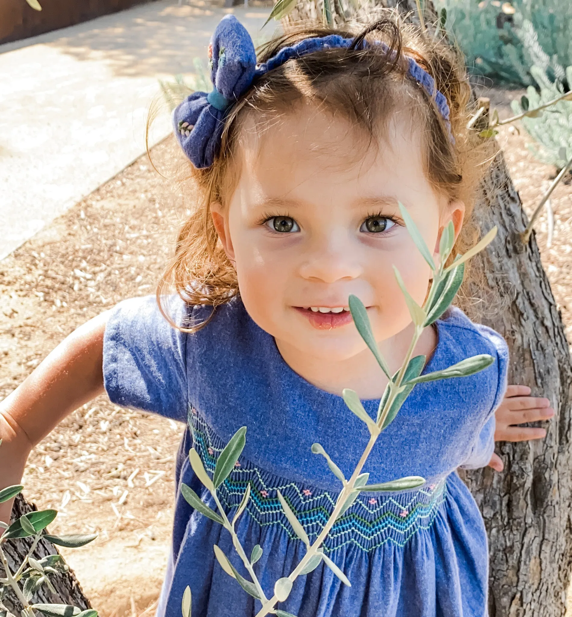 Handmade Headband with Flowers, Blue