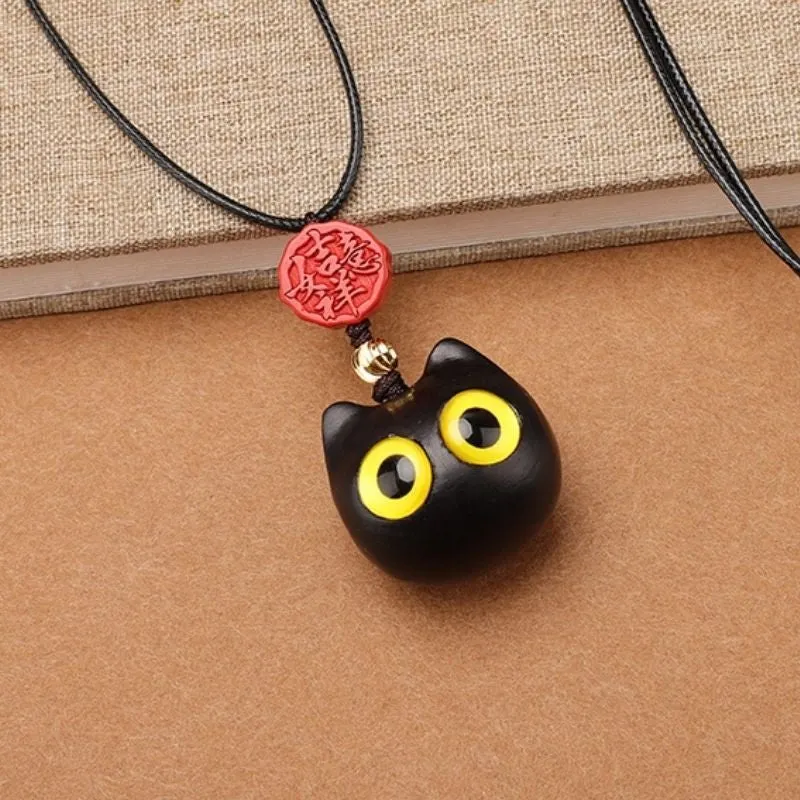 Handmade Lucky Maneki Ebony Necklace
