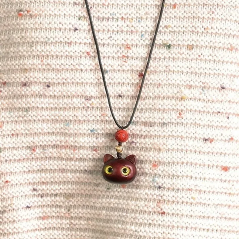 Handmade Lucky Maneki Ebony Necklace