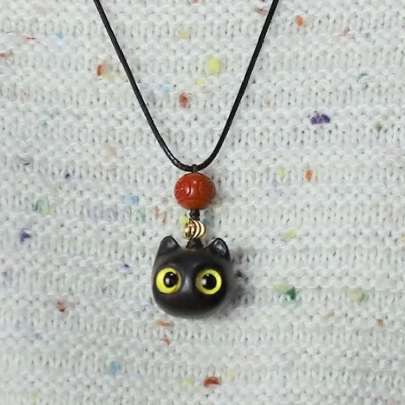 Handmade Lucky Maneki Ebony Necklace