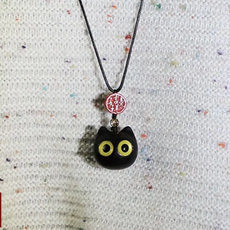 Handmade Lucky Maneki Ebony Necklace