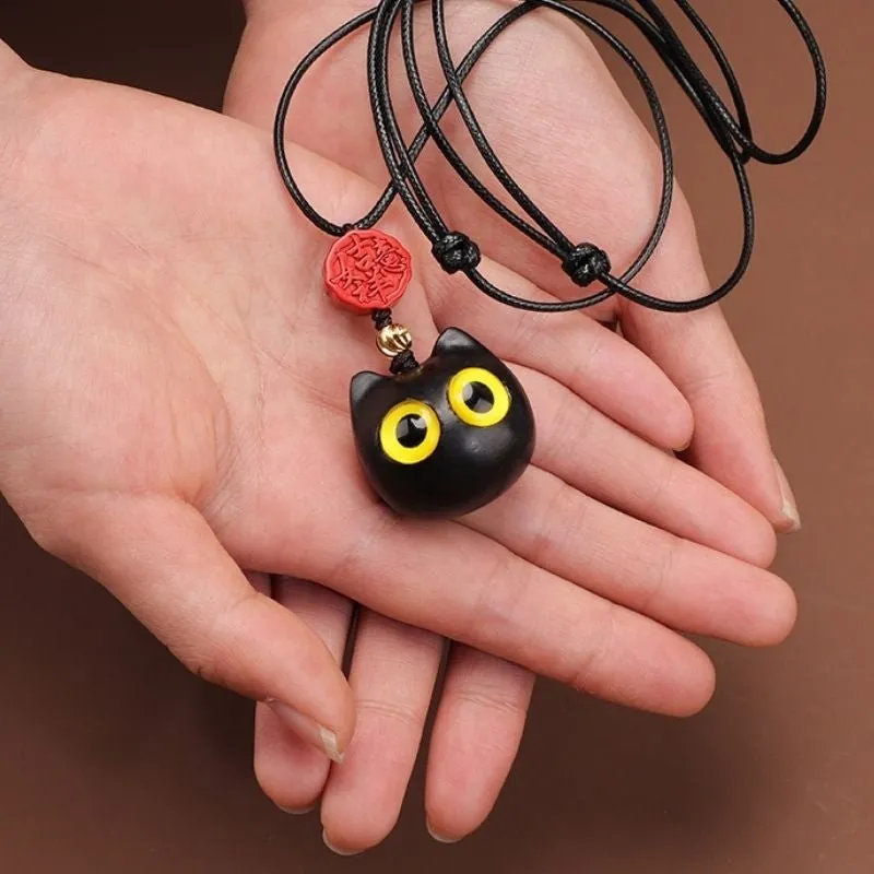 Handmade Lucky Maneki Ebony Necklace
