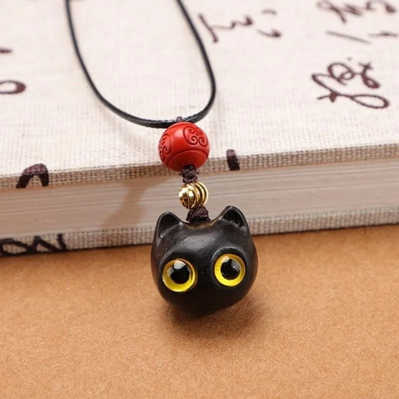 Handmade Lucky Maneki Ebony Necklace