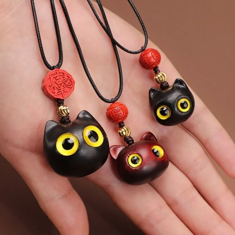 Handmade Lucky Maneki Ebony Necklace