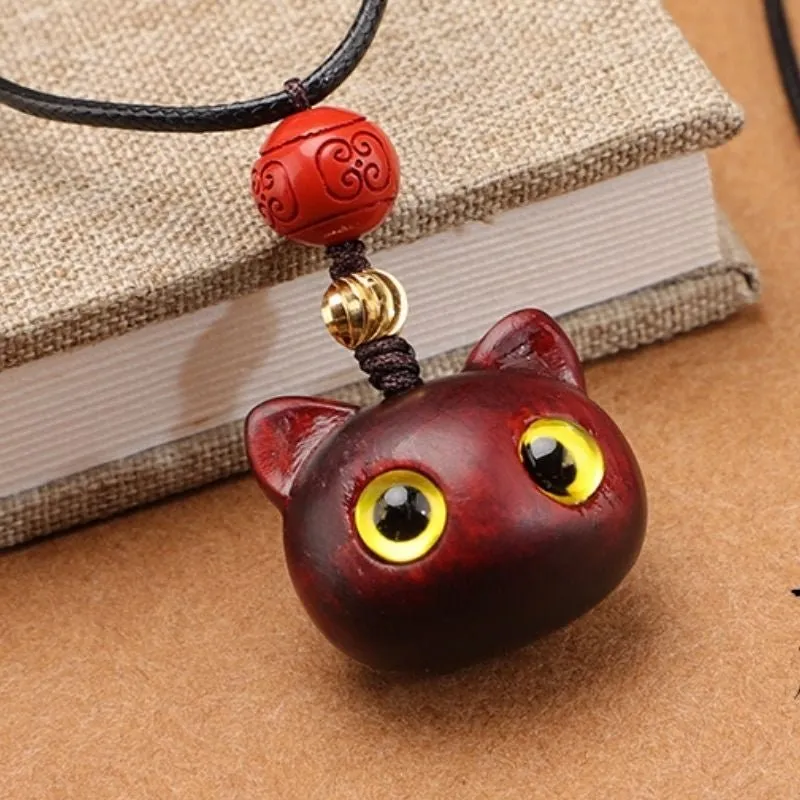 Handmade Lucky Maneki Ebony Necklace