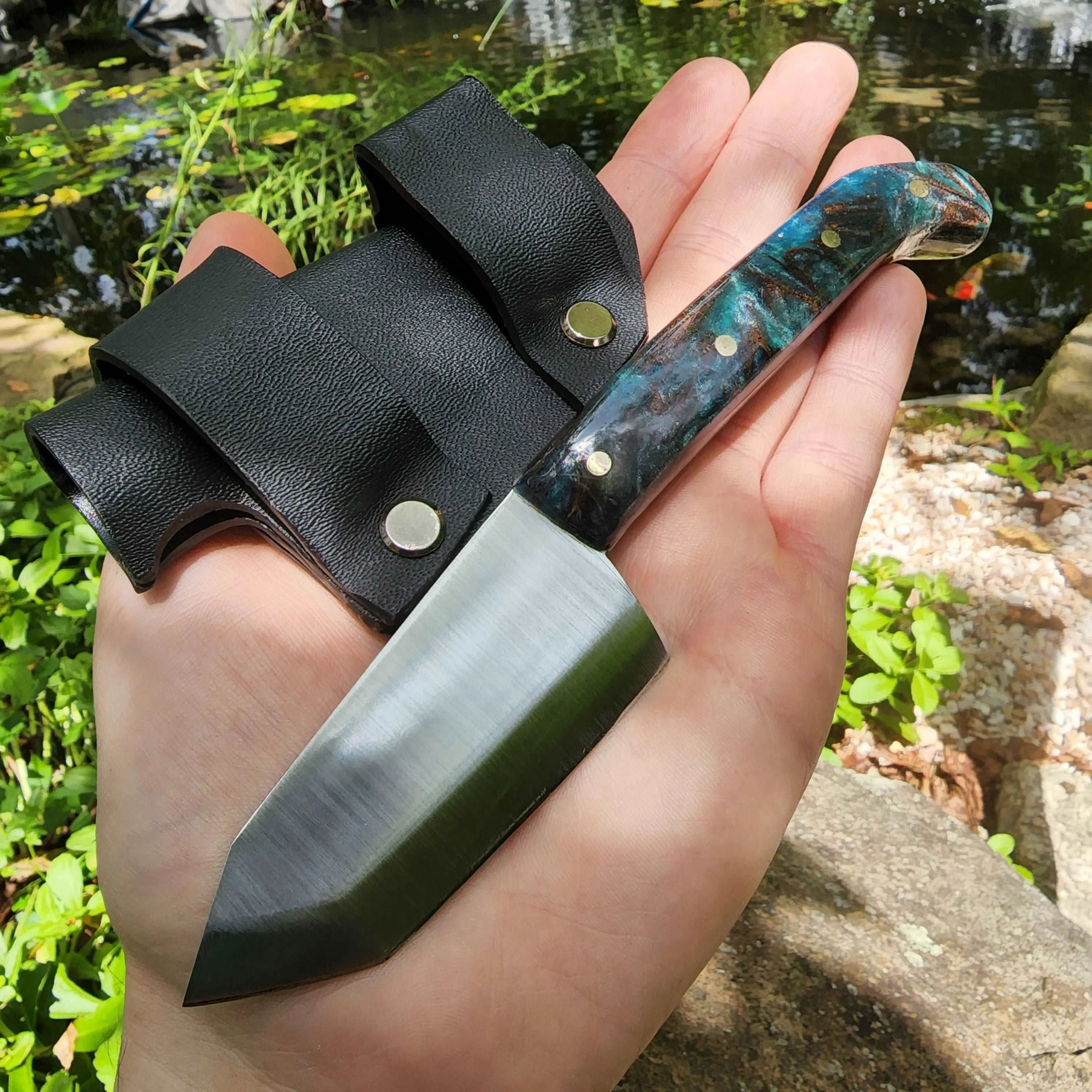 Handmade Mini Hunting Knife Made In USA Custom EDC Tanto Resin Handle Knife Bush Knife Austin Blades
