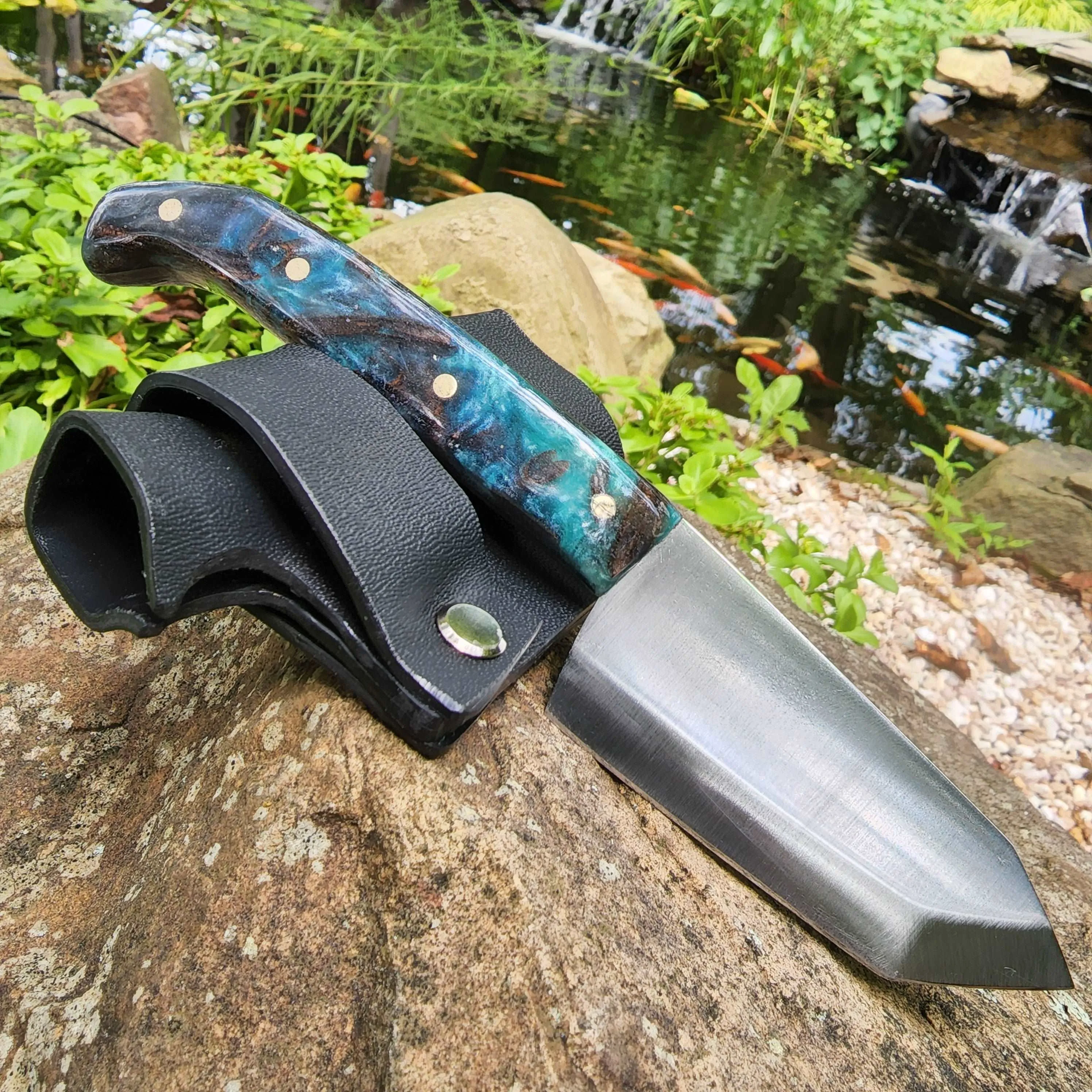 Handmade Mini Hunting Knife Made In USA Custom EDC Tanto Resin Handle Knife Bush Knife Austin Blades