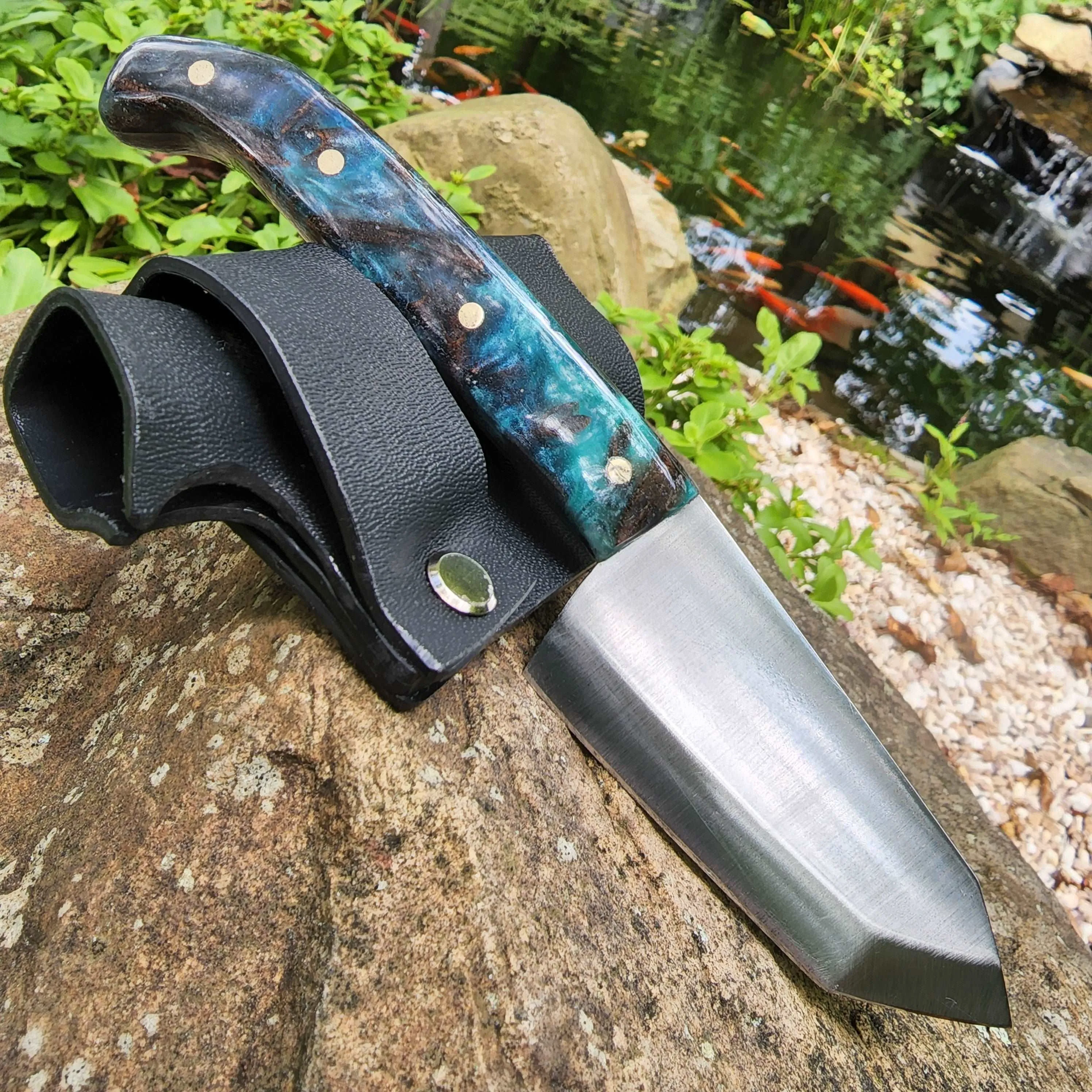 Handmade Mini Hunting Knife Made In USA Custom EDC Tanto Resin Handle Knife Bush Knife Austin Blades