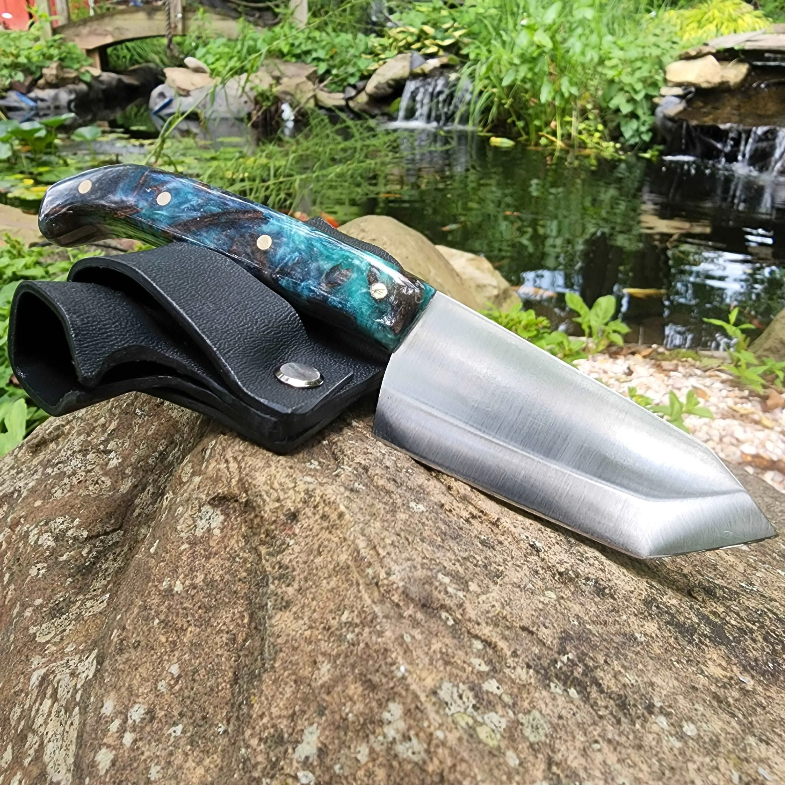 Handmade Mini Hunting Knife Made In USA Custom EDC Tanto Resin Handle Knife Bush Knife Austin Blades