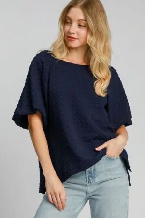 Hazel Blues® | Umgee Boxy Cut Jacquard Round Neck Top with Side Slit