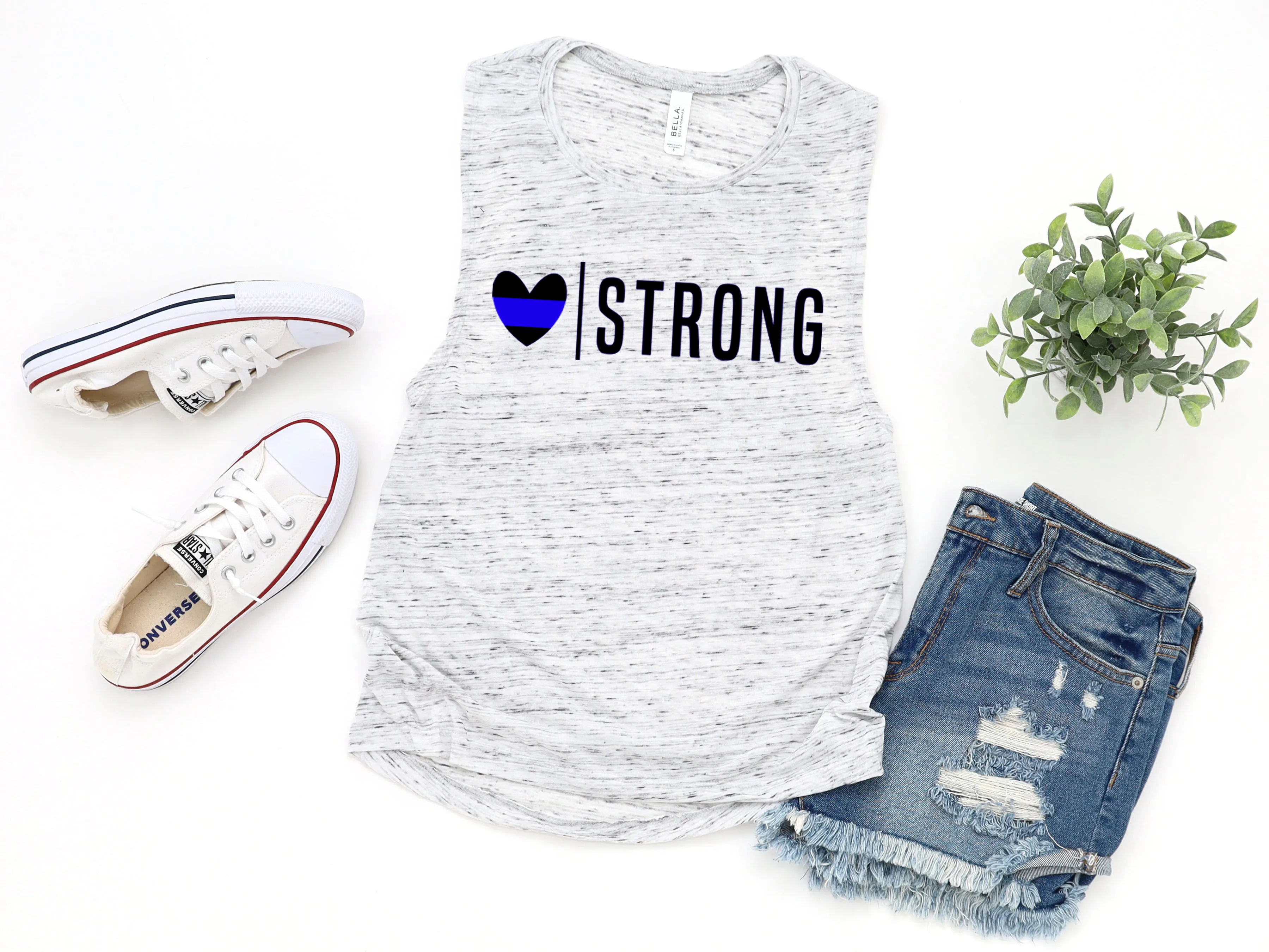 Heart Strong © (Thin Blue Line) Ladies Flowy Muscle Tank