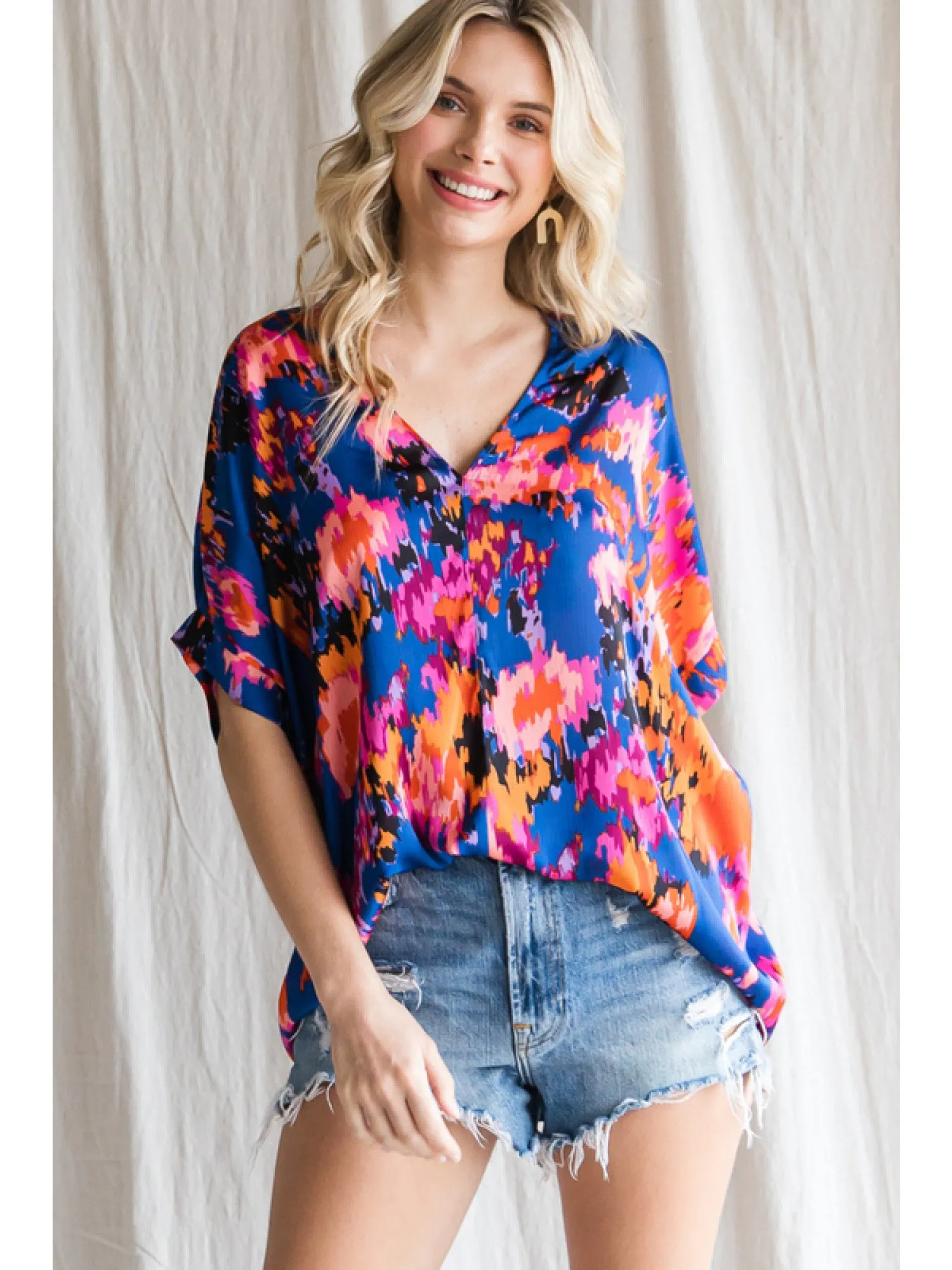 Helena Boxy V Neck Print Blouse