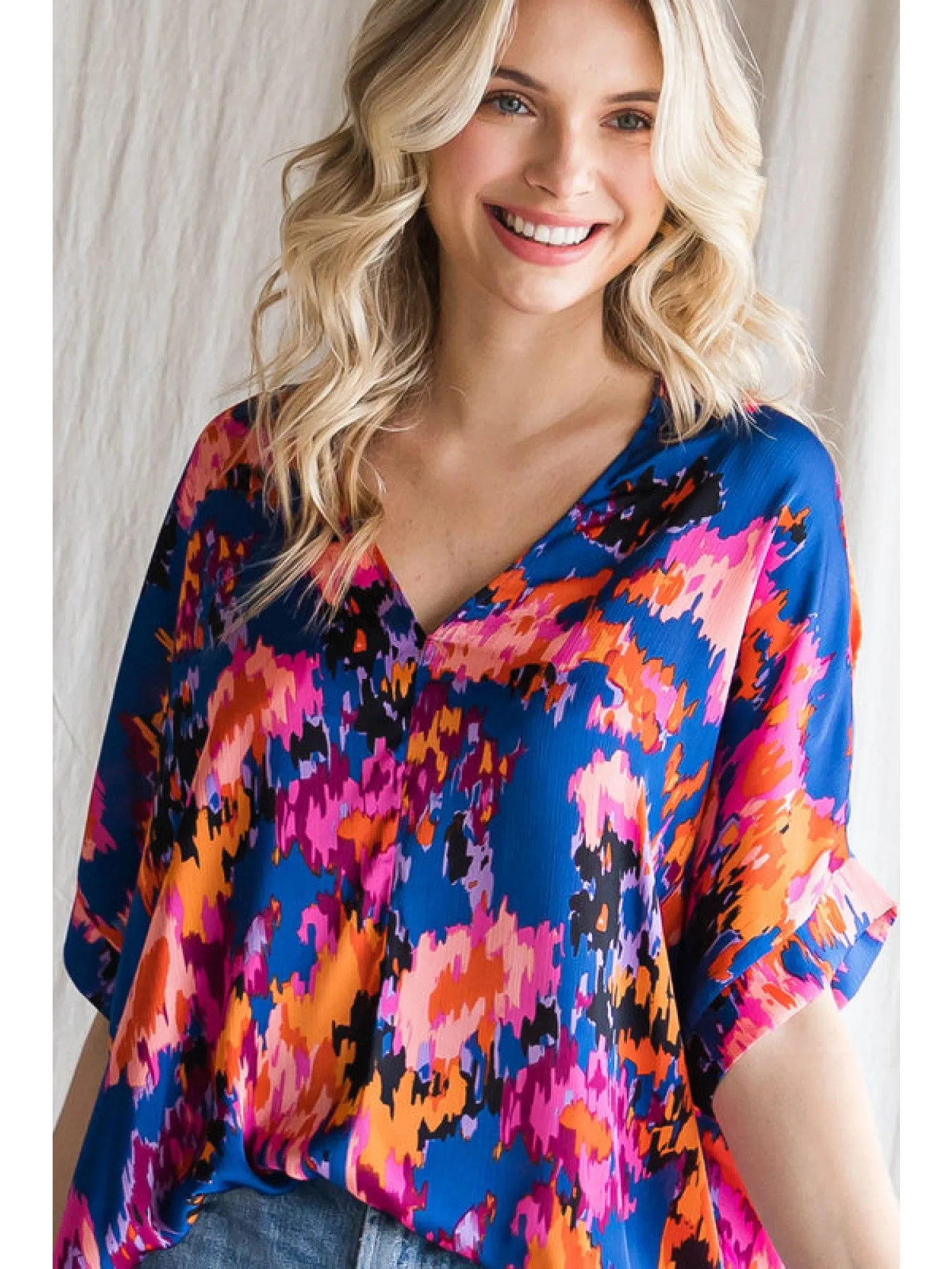 Helena Boxy V Neck Print Blouse
