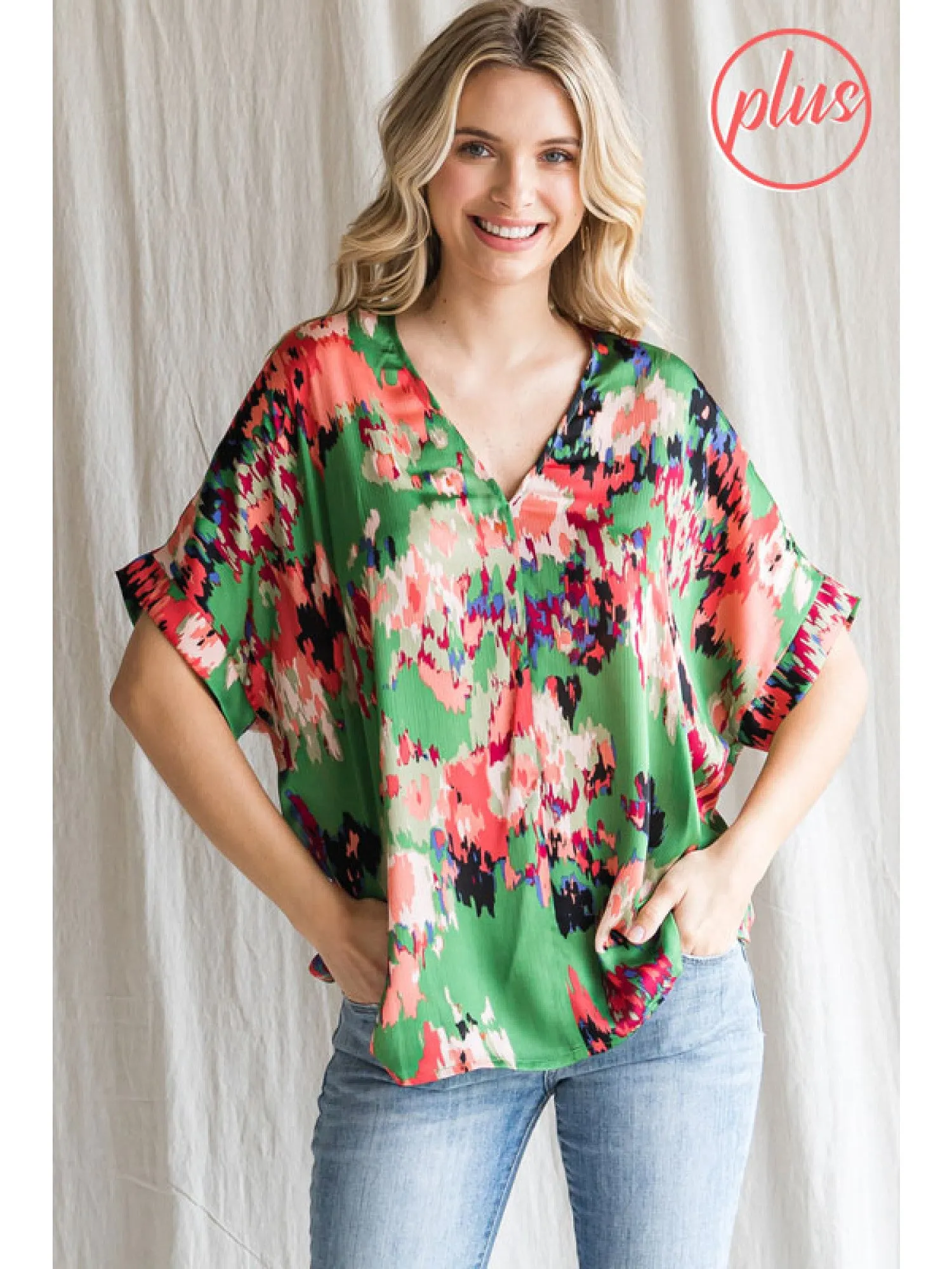 Helena Boxy V Neck Print Blouse